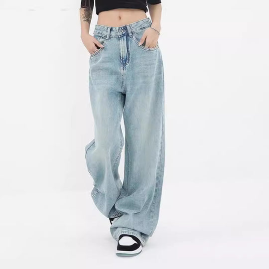 Damen Weite Denim-Jeans mit hoch tailliertem Schnitt und lässigem Design EB