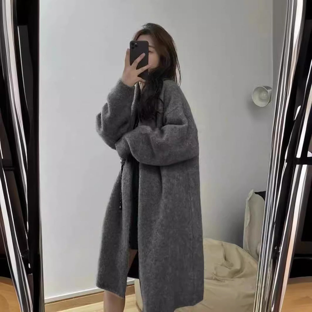 Damen langärmliger Strickcardigan aus weichem Material mit offenen Kanten EB