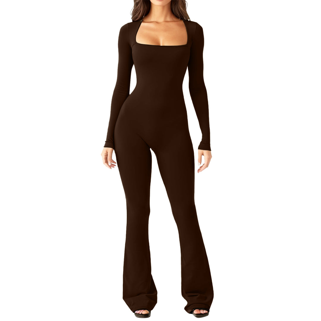 Damen Figürlicher Jumpsuit mit langen Ärmeln und weitem Bein EB
