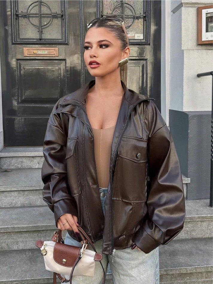 Damen lässige Oversized-Jacke mit großen Taschen EB