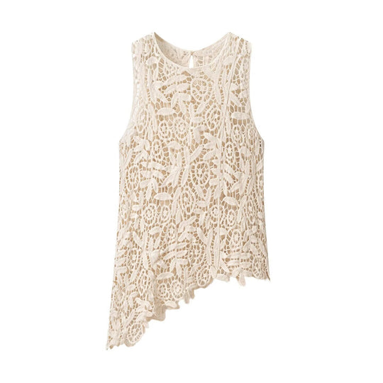 Damen Spitzenoberteil mit asymmetrischem Saum und floralen Mustern EB