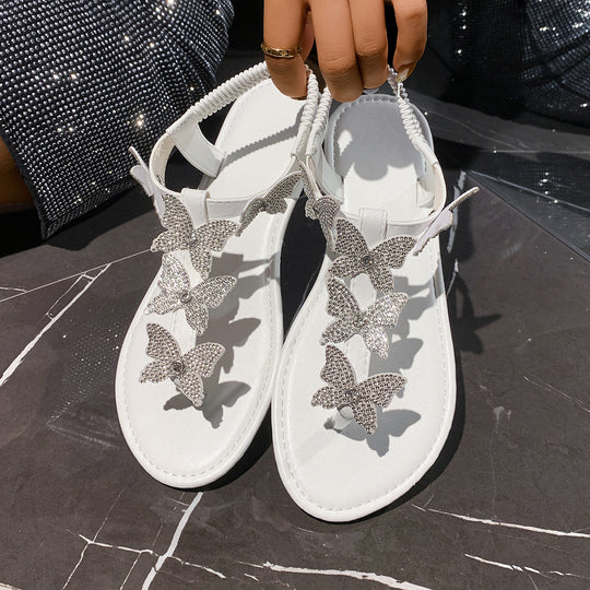 Damen Sandalen mit funkelnden Schmetterlingsapplikationen und komfortablem Riemendesign EB