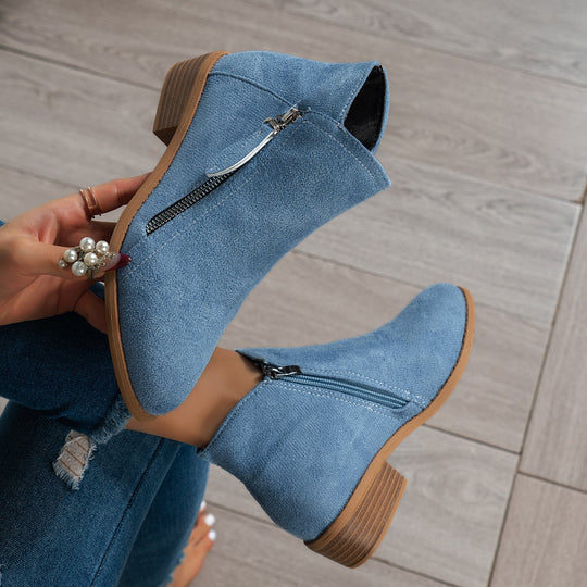 Damen Modische Stiefeletten mit seitlichem Reißverschluss und eleganter Perlenapplikation EB