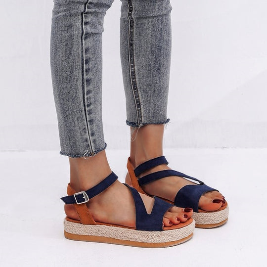 Damen Plateau-Sandalen mit offener Zehenpartie und modischem Riemendesign EB