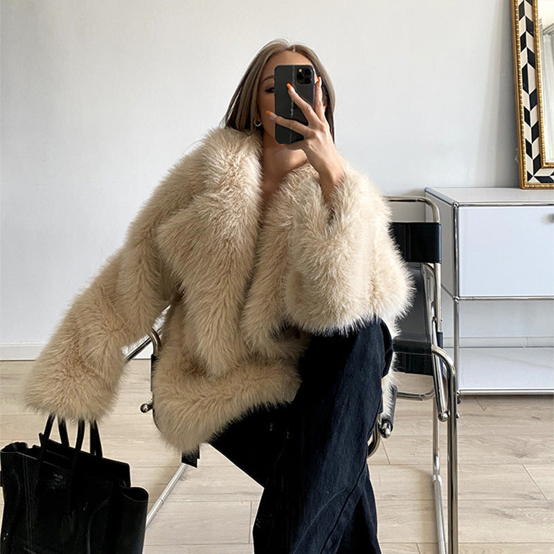 Damen luxuriöser Over-sized Kunstfellmantel EB