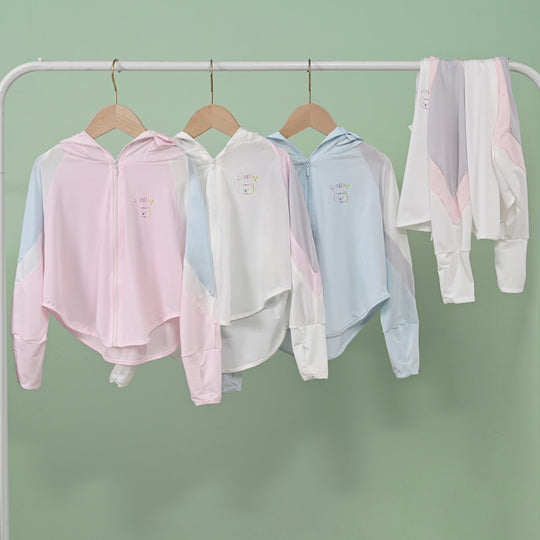 Unisex nan ultraleichte Kinder-Sonnenschutzjacke mit Kapuze, Reißverschluss, Meshfutter und Bärenstickerei  EB