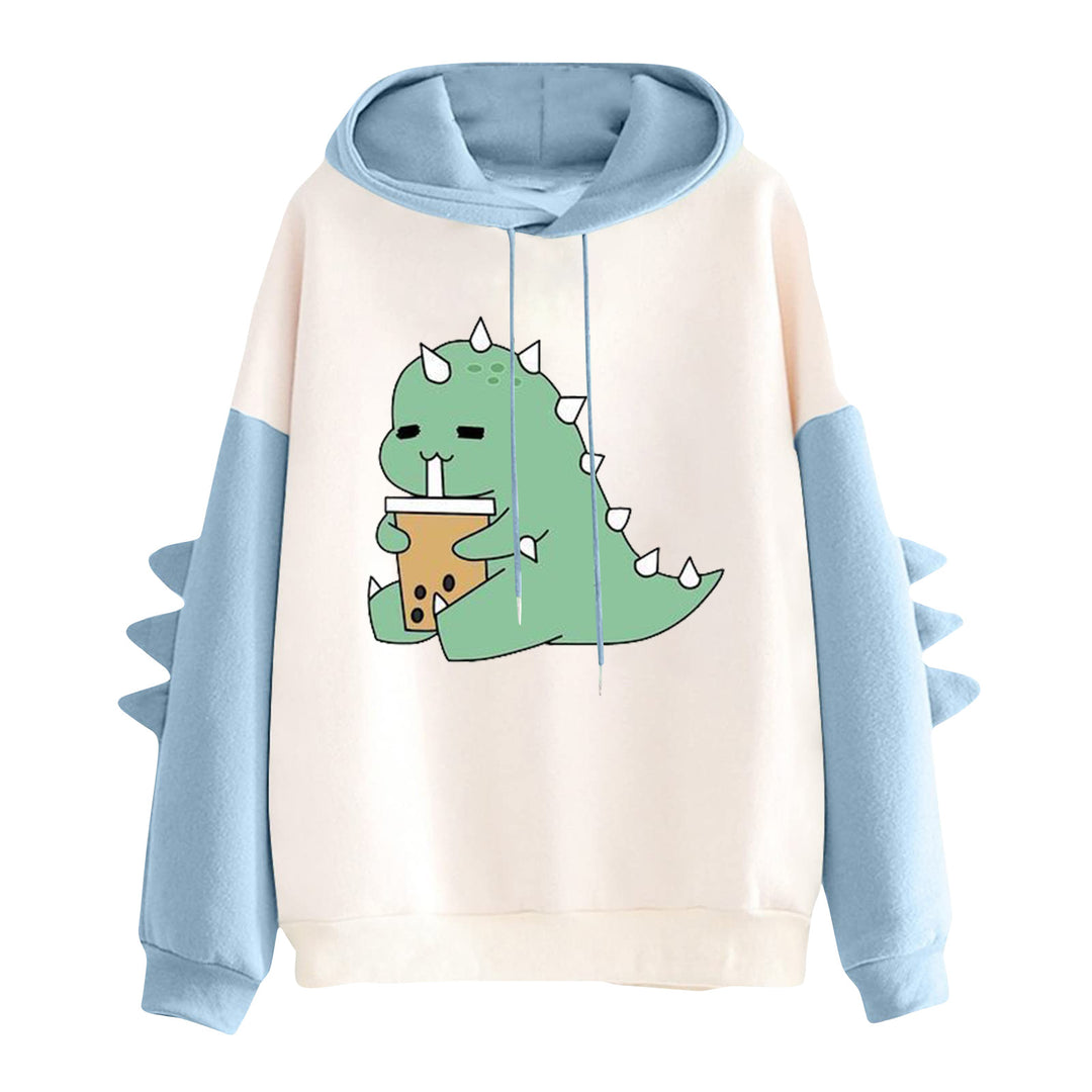 Damen nan Kapuzenpullover mit niedlichem Dinosaurier-Print und dreidimensionalen Ärmeldetails EB
