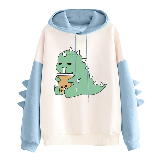 Damen nan Kapuzenpullover mit niedlichem Dinosaurier-Print und dreidimensionalen Ärmeldetails EB