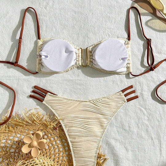 Damen Triangel-Bikini mit elegantem Raffungsdesign und modischen Trägerdetails EB