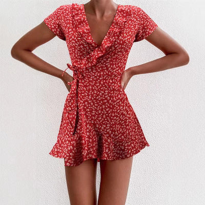 Damen Verspieltes Sommerkleid mit Rüschendetails und floralen Mustern EB