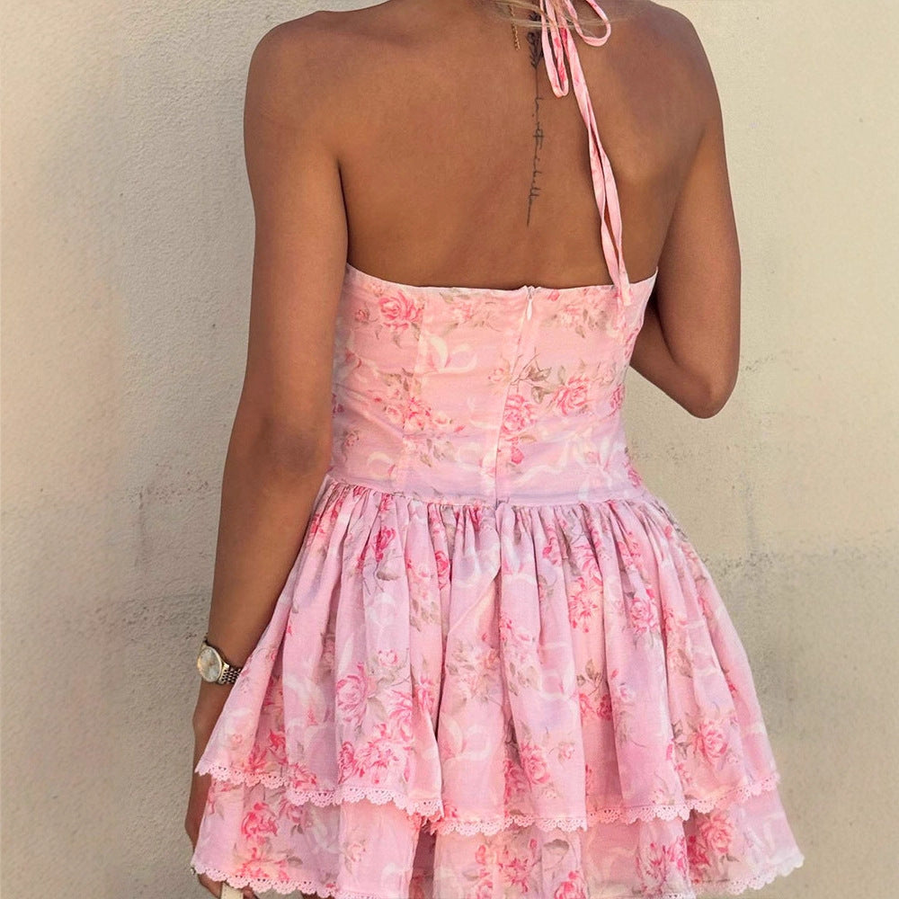 Damen Sommerliches Neckholderkleid mit floralem Muster und Rüschendetails EB