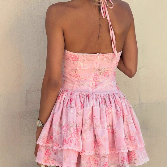 Damen Sommerliches Neckholderkleid mit floralem Muster und Rüschendetails EB