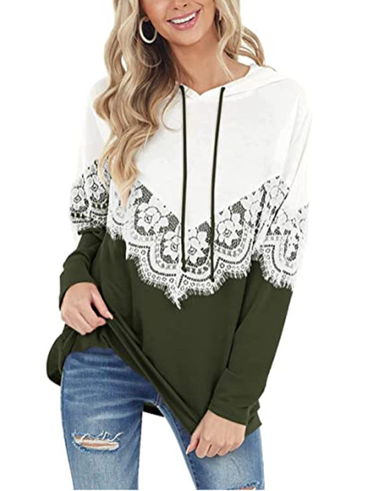 Damen Kapuzenpullover mit kunstvoller Spitzenapplikation EB