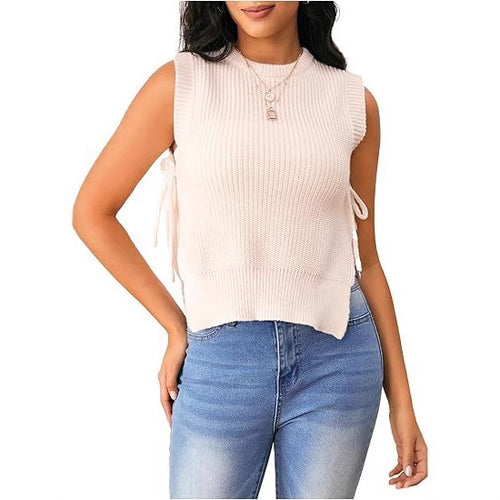 Damen ärmelloses Strickoberteil mit großzügigem Schnitt und gebundenem Detail EB