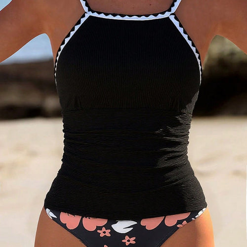 Damen Tankini mit modernem Rüschensaum und floralem Design EB