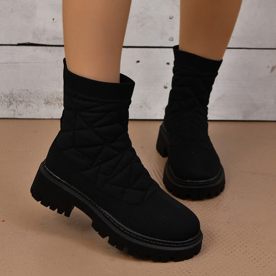Damen Modische Stiefel mit strukturiertem Obermaterial und rutschfester Profilsohle EB