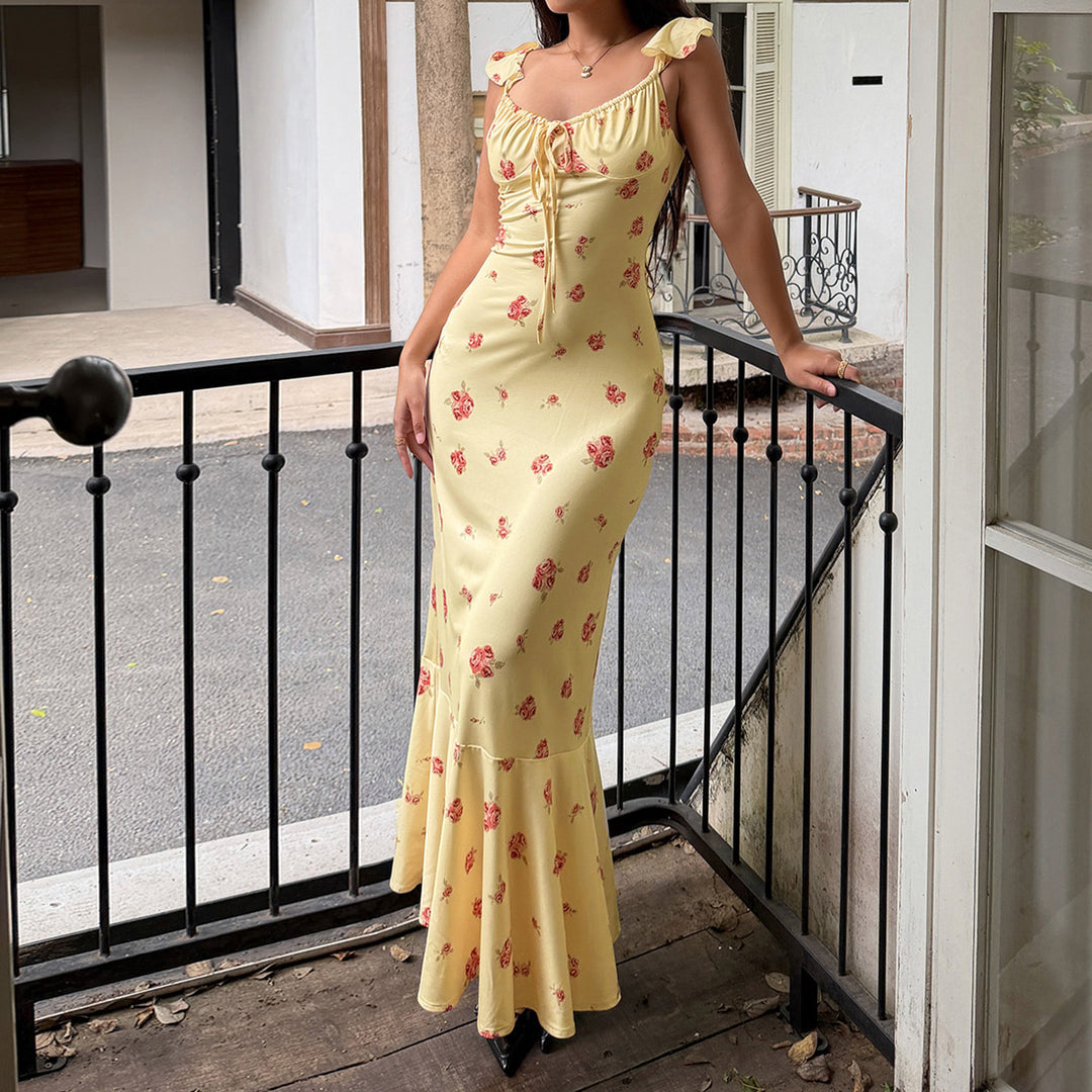 Damen Maxikleid mit floralen Rüschen und elegantem Schnitt EB