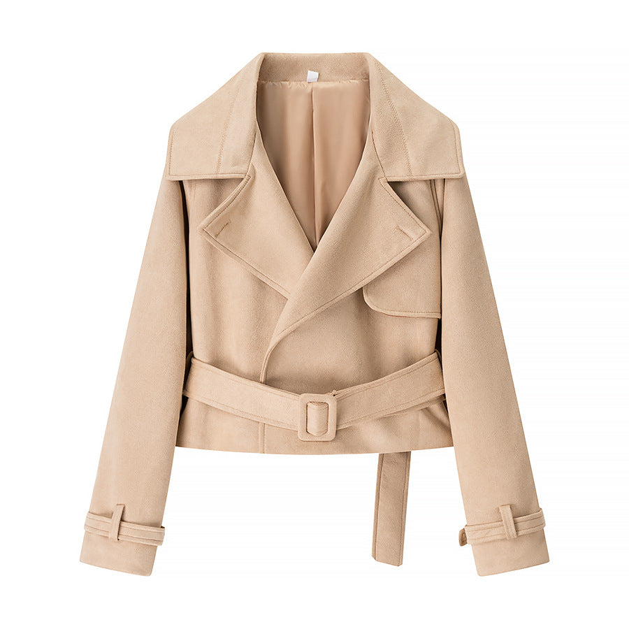 Damen elegante Kunstlederjacke mit Gürtel EB
