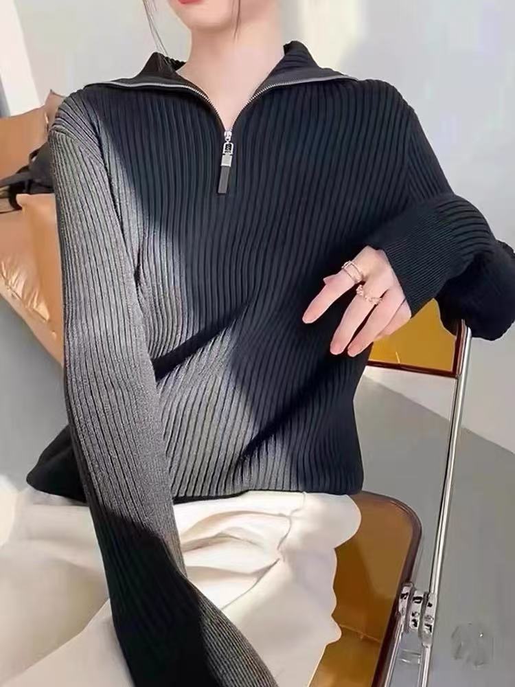 Damen Pullover mit Stehkragen und Reißverschluss EB