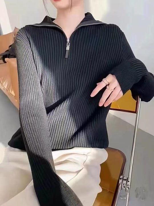 Damen Pullover mit Stehkragen und Reißverschluss EB