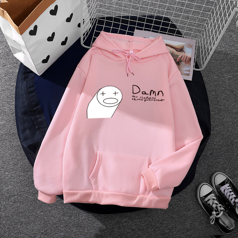 Damen nan Kapuzenpullover mit minimalistischer Grafik, lockerer Oversize-Passform und Kängurutasche EB