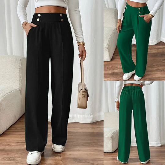 Damen Elegante weite Hose mit dekorativen Knopfdetails EB