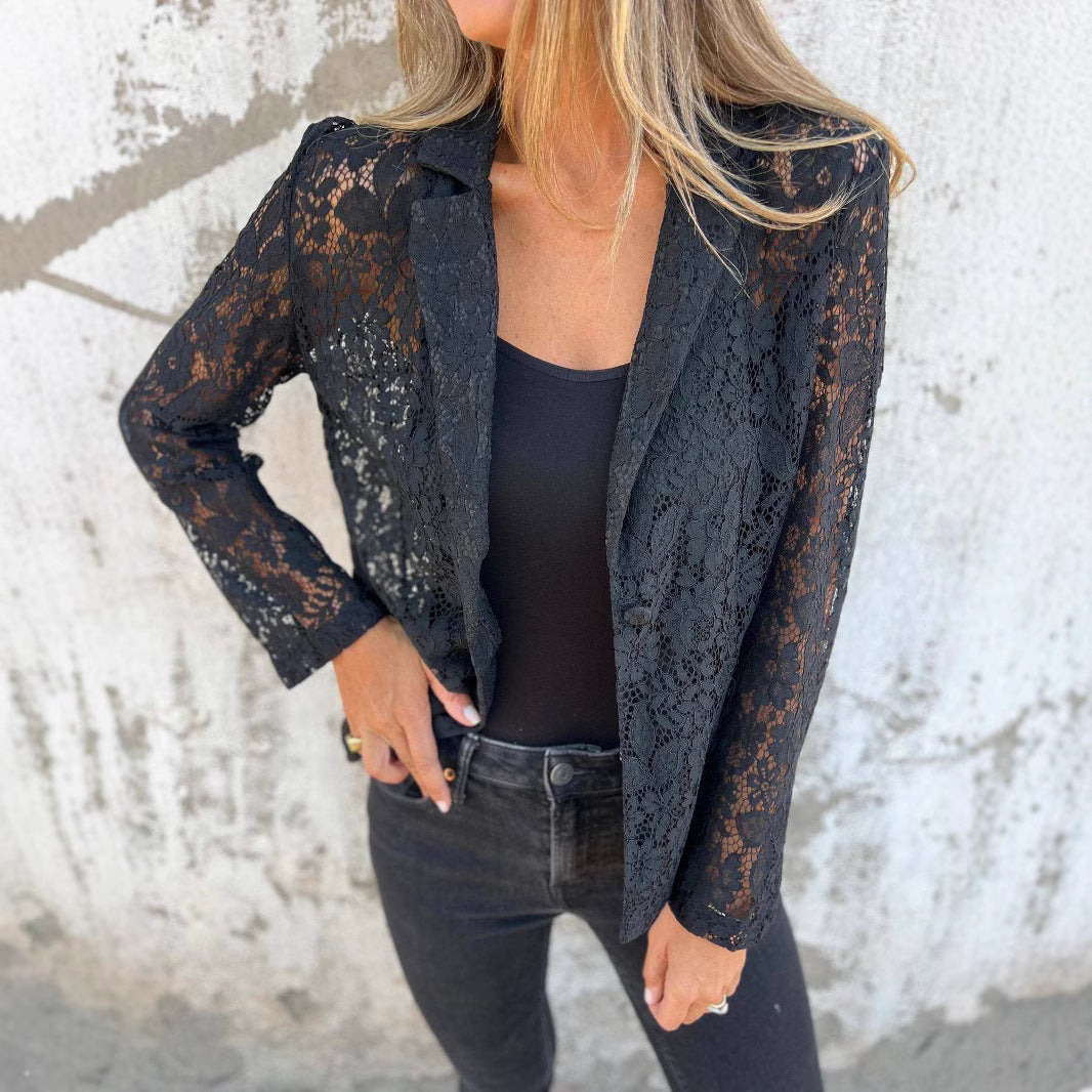 Damen Transparente Spitzenjacke mit elegantem Schnitt EB