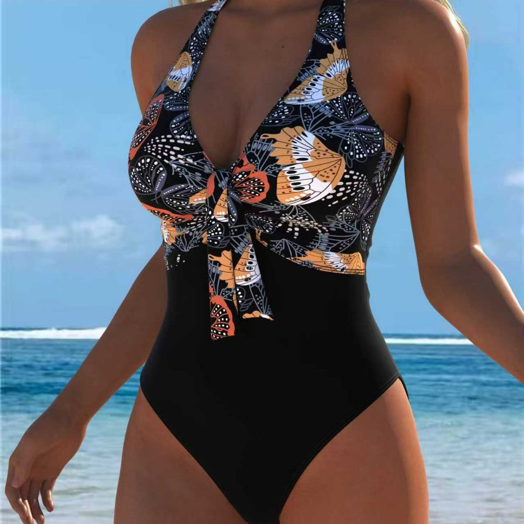 Damen Einteiliger Badeanzug mit modischem Schmetterlingsdesign und elegantem Bindeband EB