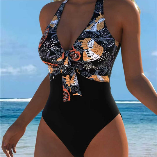 Damen Einteiliger Badeanzug mit modischem Schmetterlingsdesign und elegantem Bindeband EB