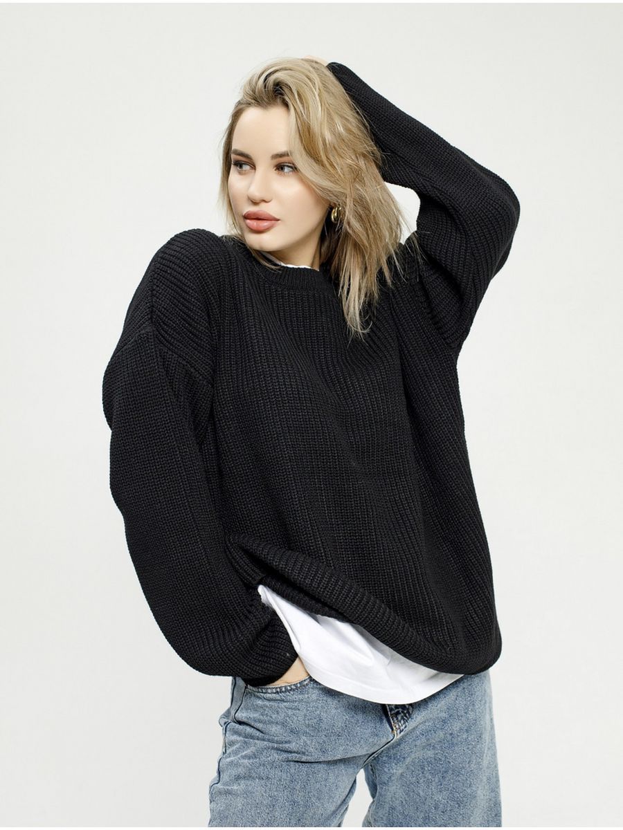 Damen Grob gestrickter Komfortpullover mit Rundhalsausschnitt EB