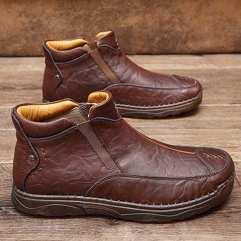 Herren Bequeme Lederhalbstiefel mit elastischem Einschlupfdesign EB