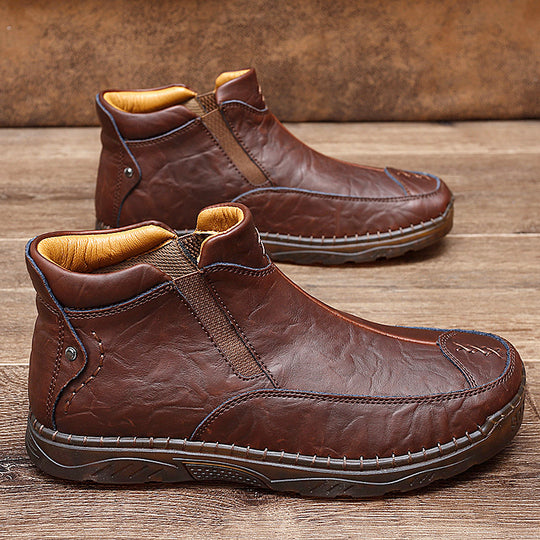 Herren Bequeme Lederhalbstiefel mit elastischem Einschlupfdesign EB