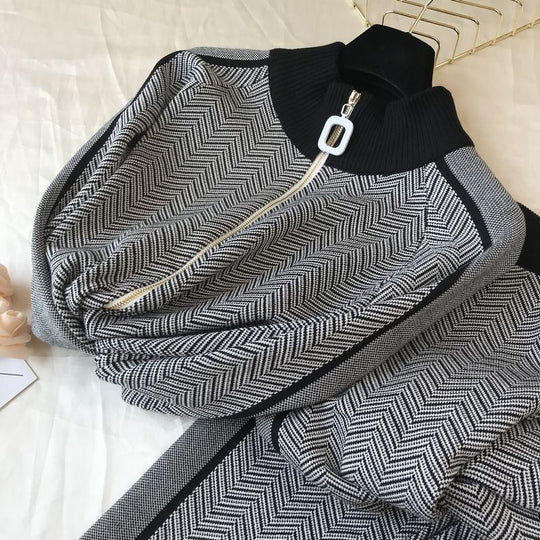 Damen Freizeitliche Strickjacke und Jogginghose Set EB