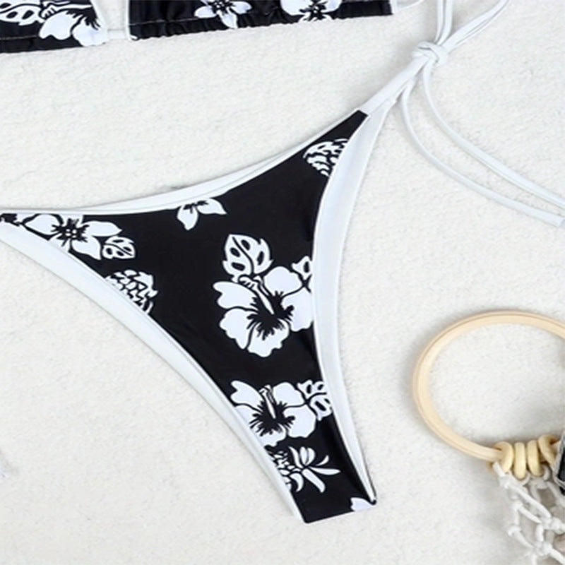 Damen Triangel-Bikini mit floralem Design und verstellbaren Bindebändern EB