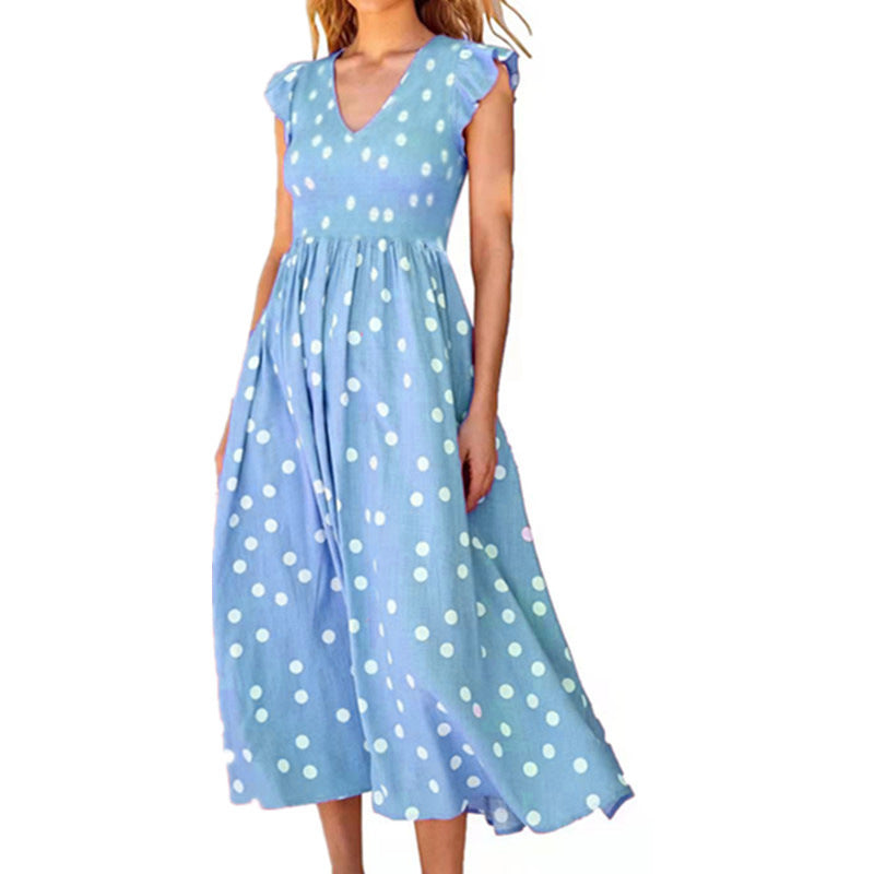 Damen Maxikleid mit einem verspielten Punktmuster und V-Ausschnitt EB