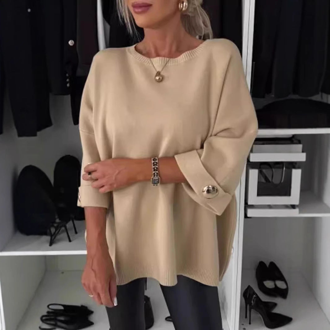 Damen Modischer Strickpullover mit eleganten Knopfdetails EB