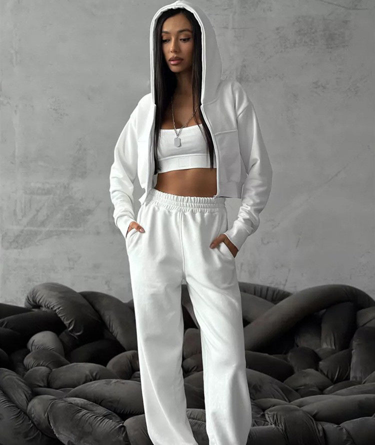 Damen Sportliches Zipper Hoodie und weite Jogginghose Set EB