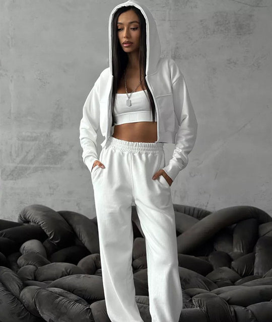 Damen Sportliches Zipper Hoodie und weite Jogginghose Set EB