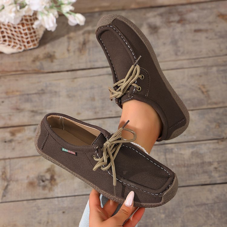 Damen lässige Mokassins mit bequemer Einlegesohle und schnürbarem Design EB