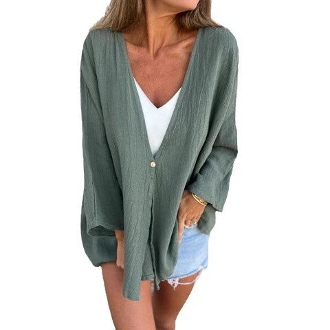 Damen Lässige Strickjacke mit weitem Schnitt und eleganten Knopfdetails EB