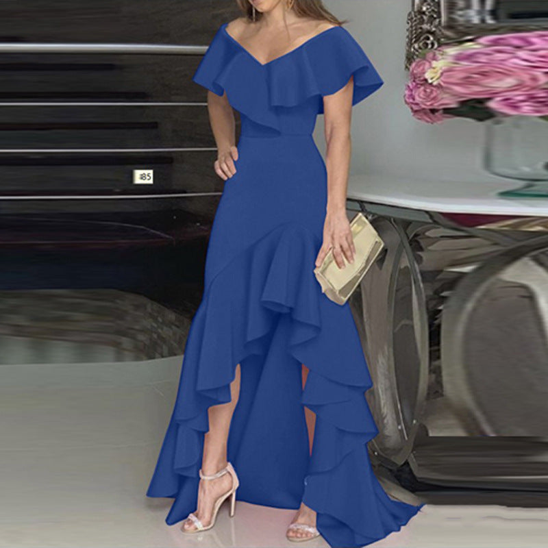 Damen aufregendes Abendkleid mit voluminösen Rüschendetails und asymmetrischem Saum EB