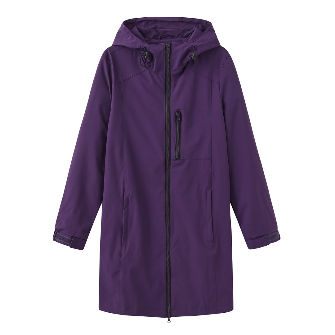 Damen nan lange schlanke Funktionsregenjacke mit durchgehendem Reißverschluss Brustreißverschlusstasche und Klettmanschetten EB