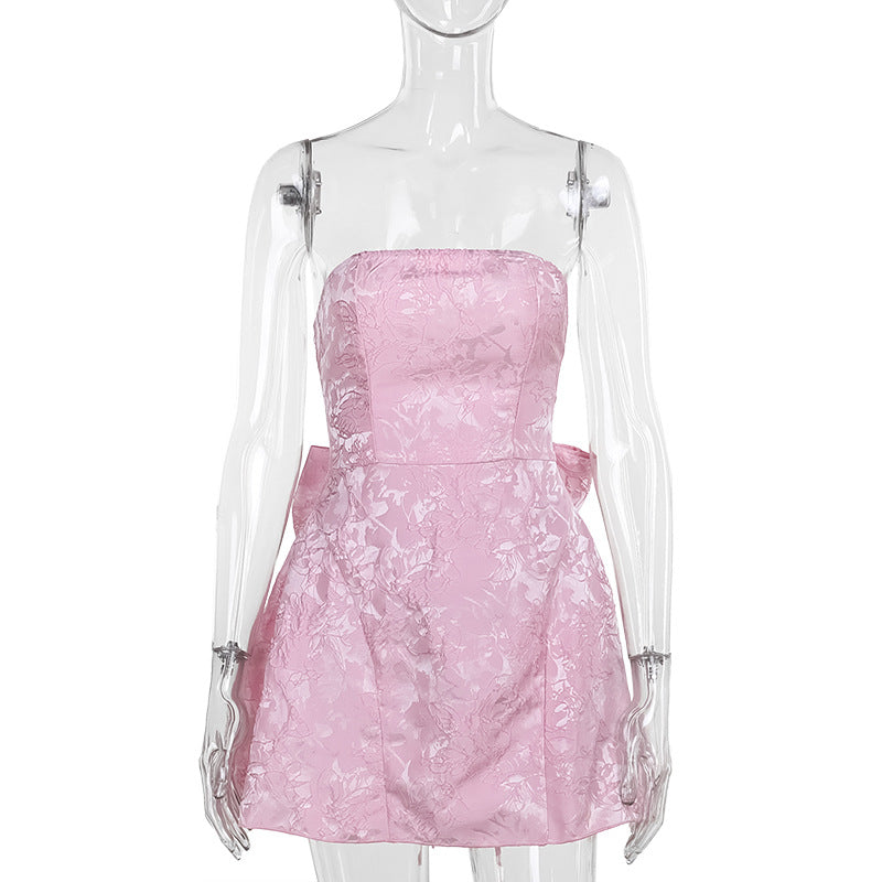 Damen schulterfreies Cocktailkleid mit elegantem Schleifendetail EB
