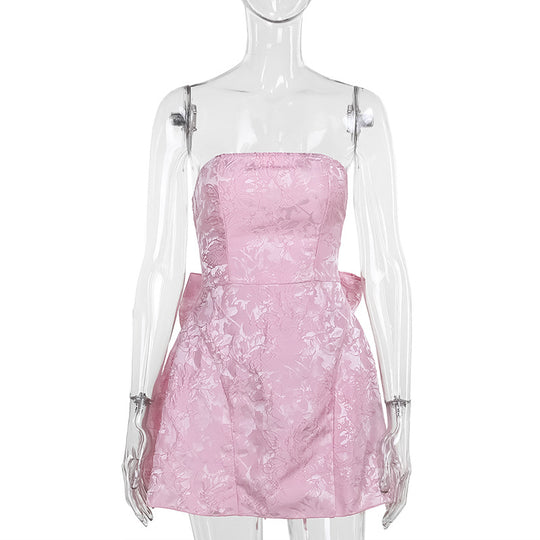 Damen schulterfreies Cocktailkleid mit elegantem Schleifendetail EB