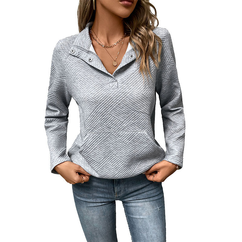 Damen modischer Pullover mit Stehkragen und geometrischem Muster EB