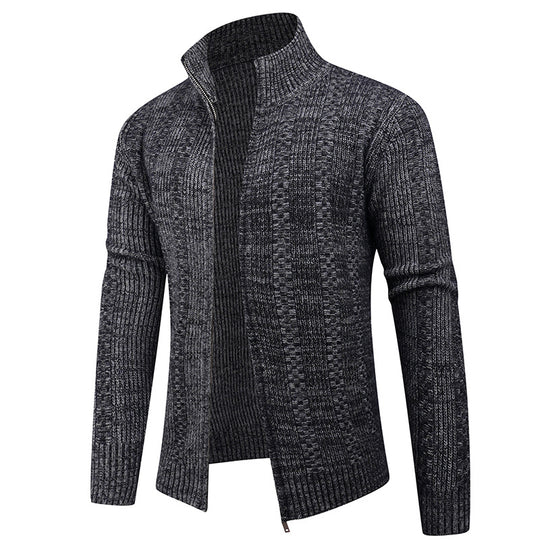 Herren Freizeit Strickjacke mit hohem Kragen und modernem Zipper EB