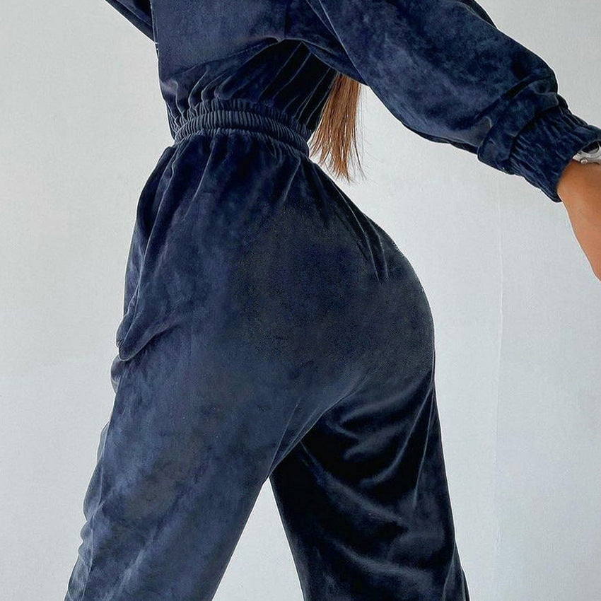 Damen Velours Jogginganzug mit weitem Schnitt und elastischem Bund EB