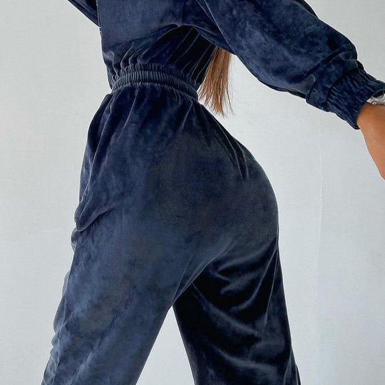 Damen Velours Jogginganzug mit weitem Schnitt und elastischem Bund EB