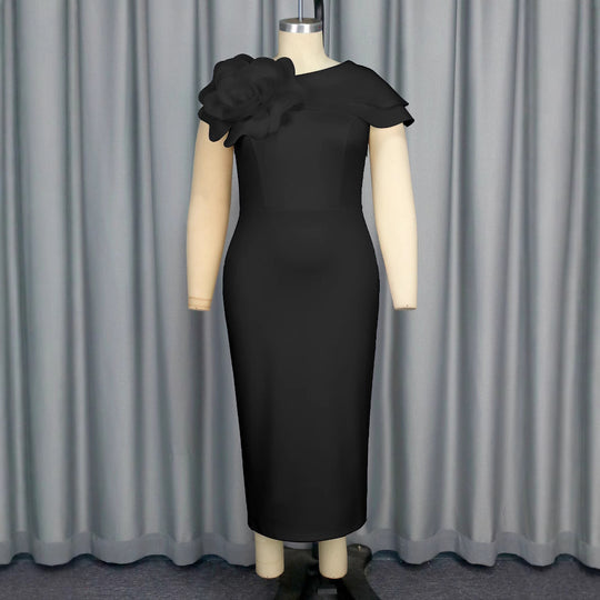 Damen elegantes Etuikleid mit floralem Akzent und Schulterdesign EB