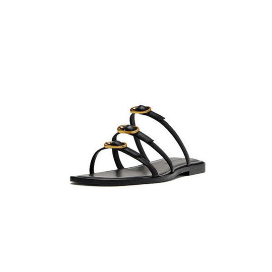 Damen Elegante Zehensteg-Sandalen mit modischem Riemendesign und goldenen Akzenten EB